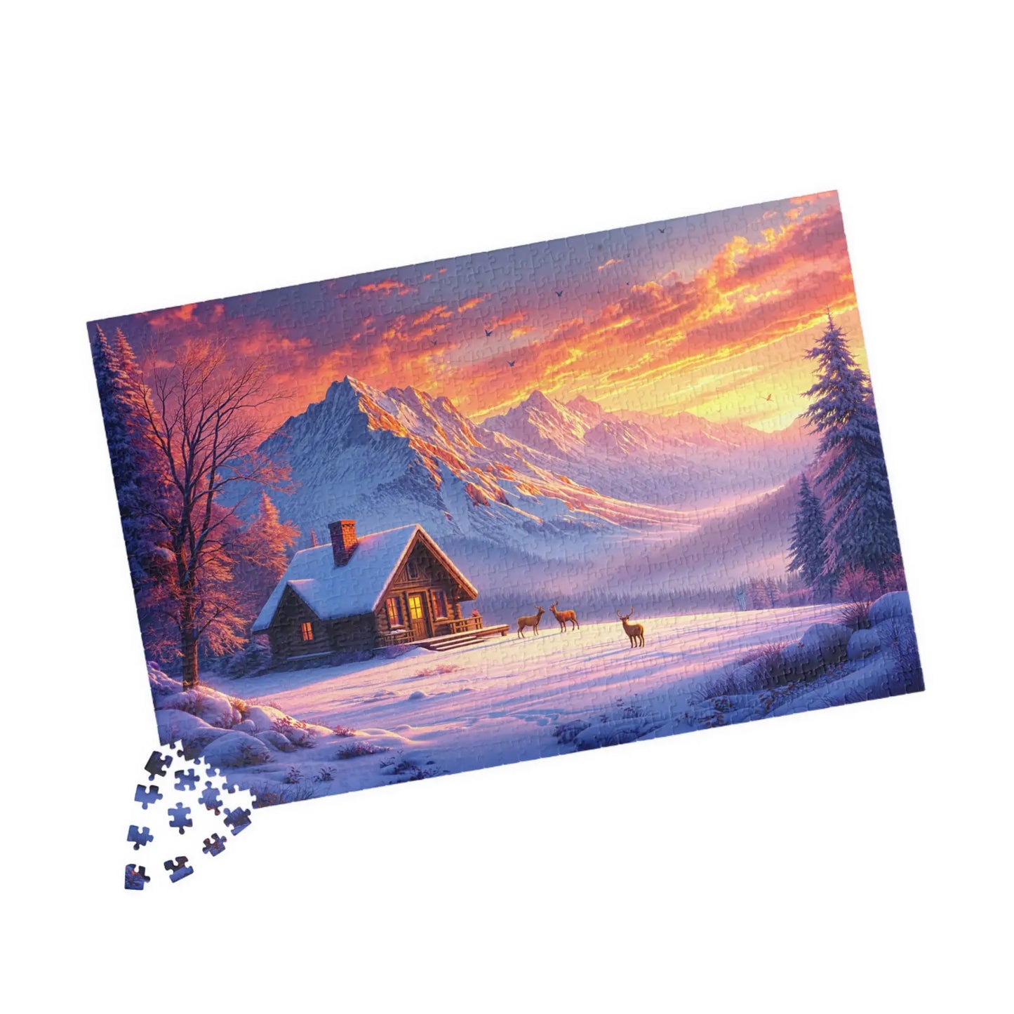 Winter Retreat at Sunset Jigsaw Puzzle Printify