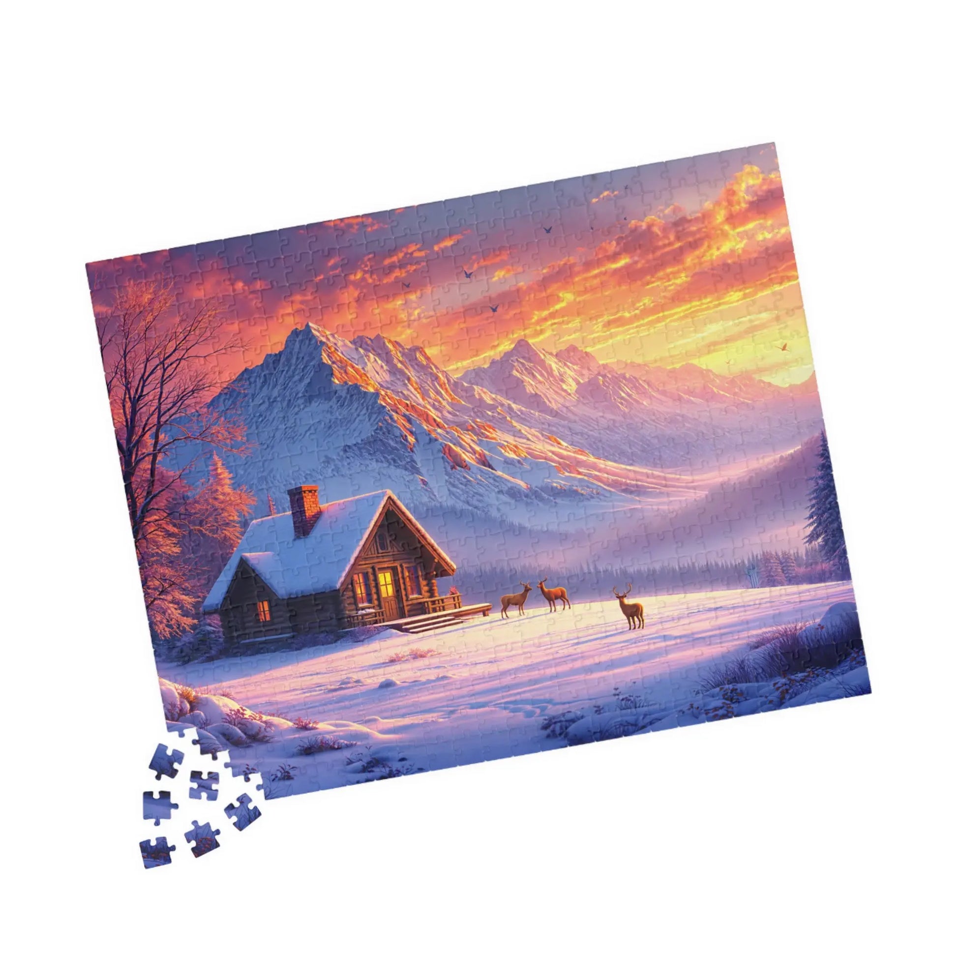 Winter Retreat at Sunset Jigsaw Puzzle Printify