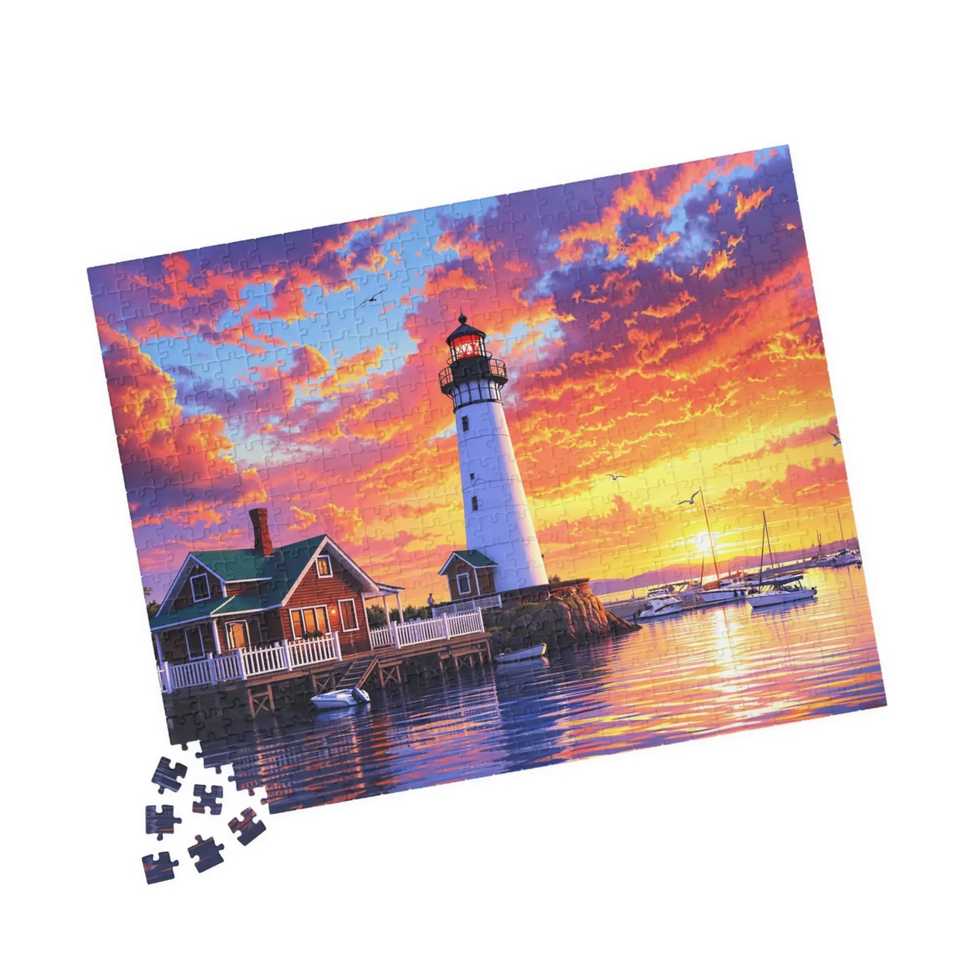 Coastal Lighthouse Sunset Jigsaw Puzzle Printify