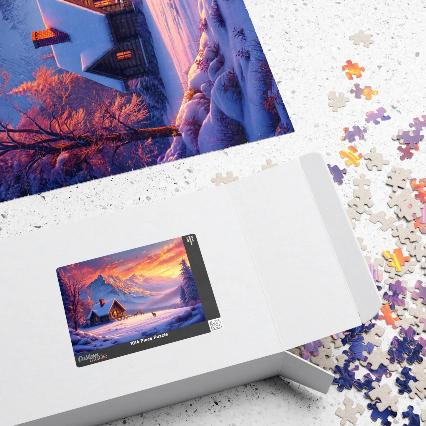 Winter Retreat at Sunset Jigsaw Puzzle Printify