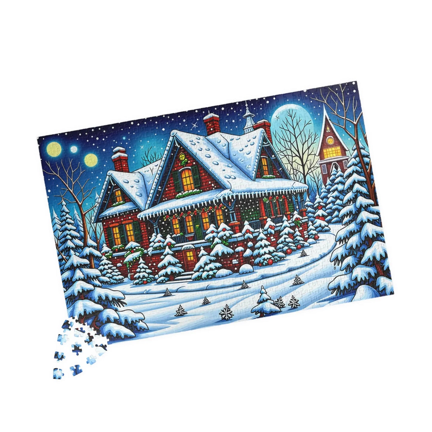 Cozy Christmas Cabin Jigsaw Puzzle Printify