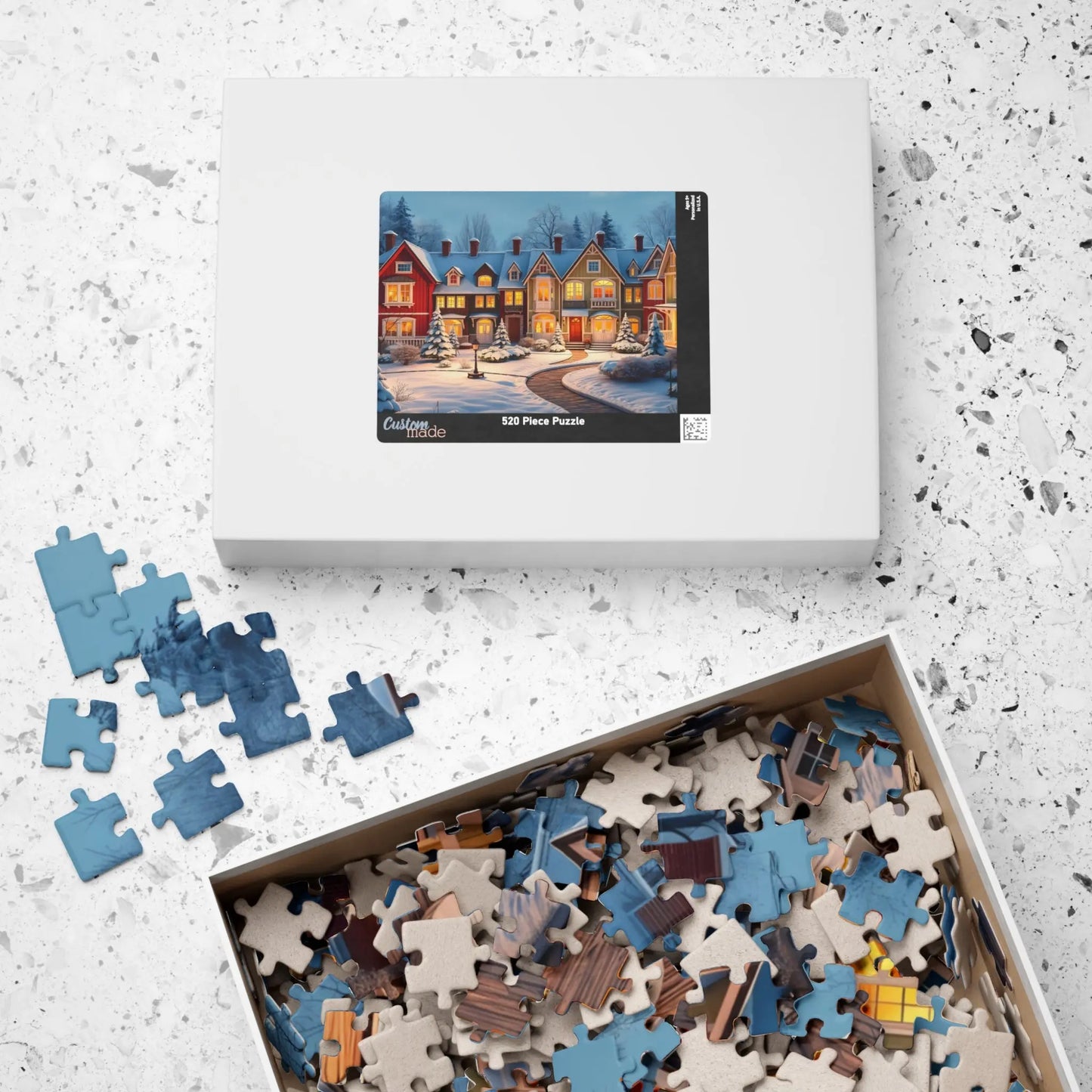 Cozy Winter Row Houses Jigsaw Puzzle Printify