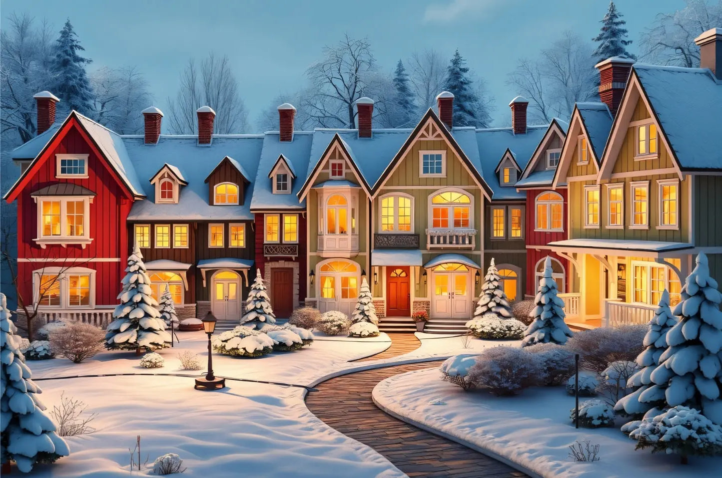 Cozy Winter Row Houses Jigsaw Puzzle Printify