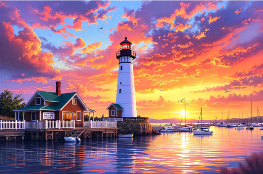 Coastal Lighthouse Sunset Jigsaw Puzzle Printify