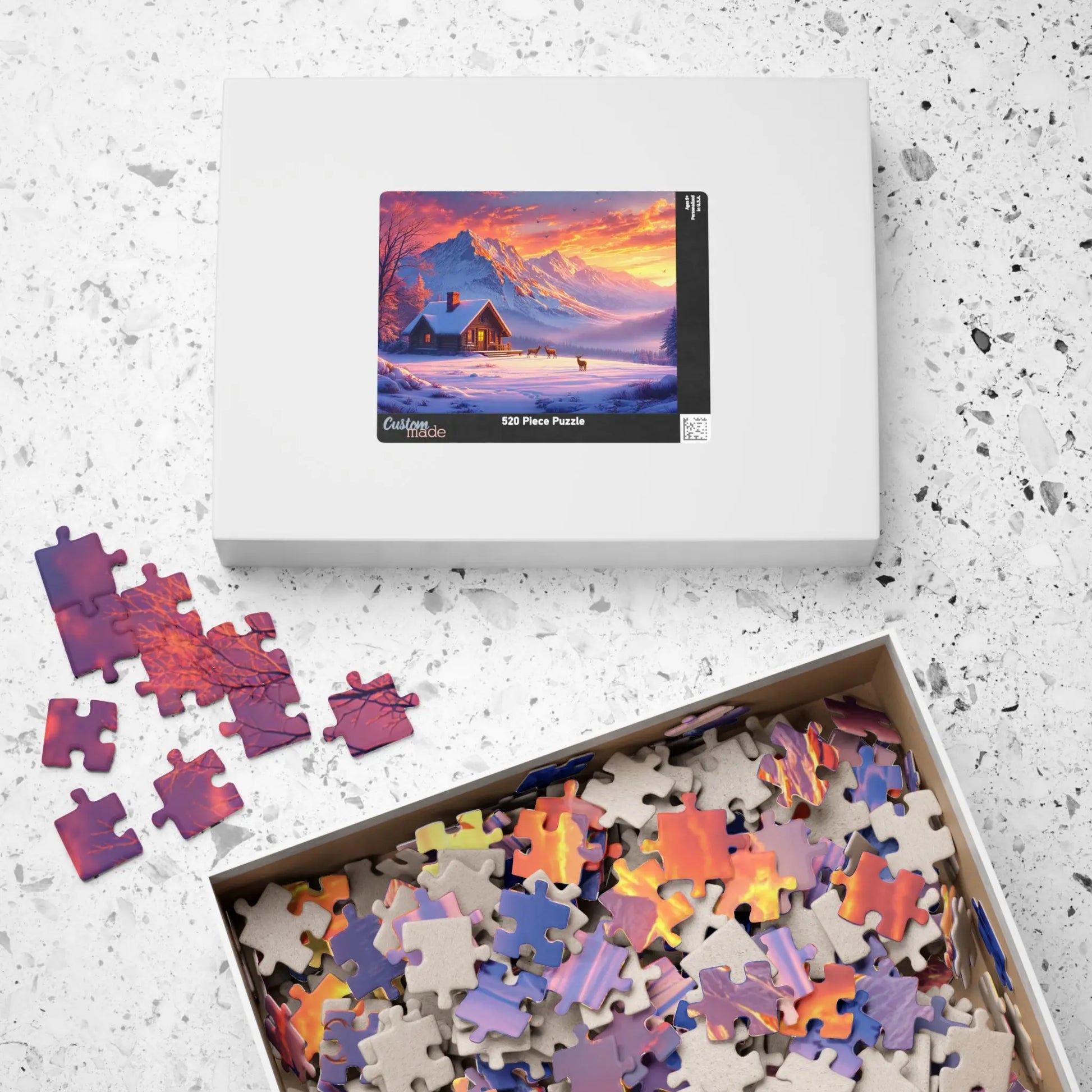 Winter Retreat at Sunset Jigsaw Puzzle Printify