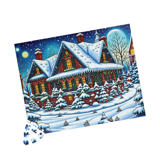 Cozy Christmas Cabin Jigsaw Puzzle Printify
