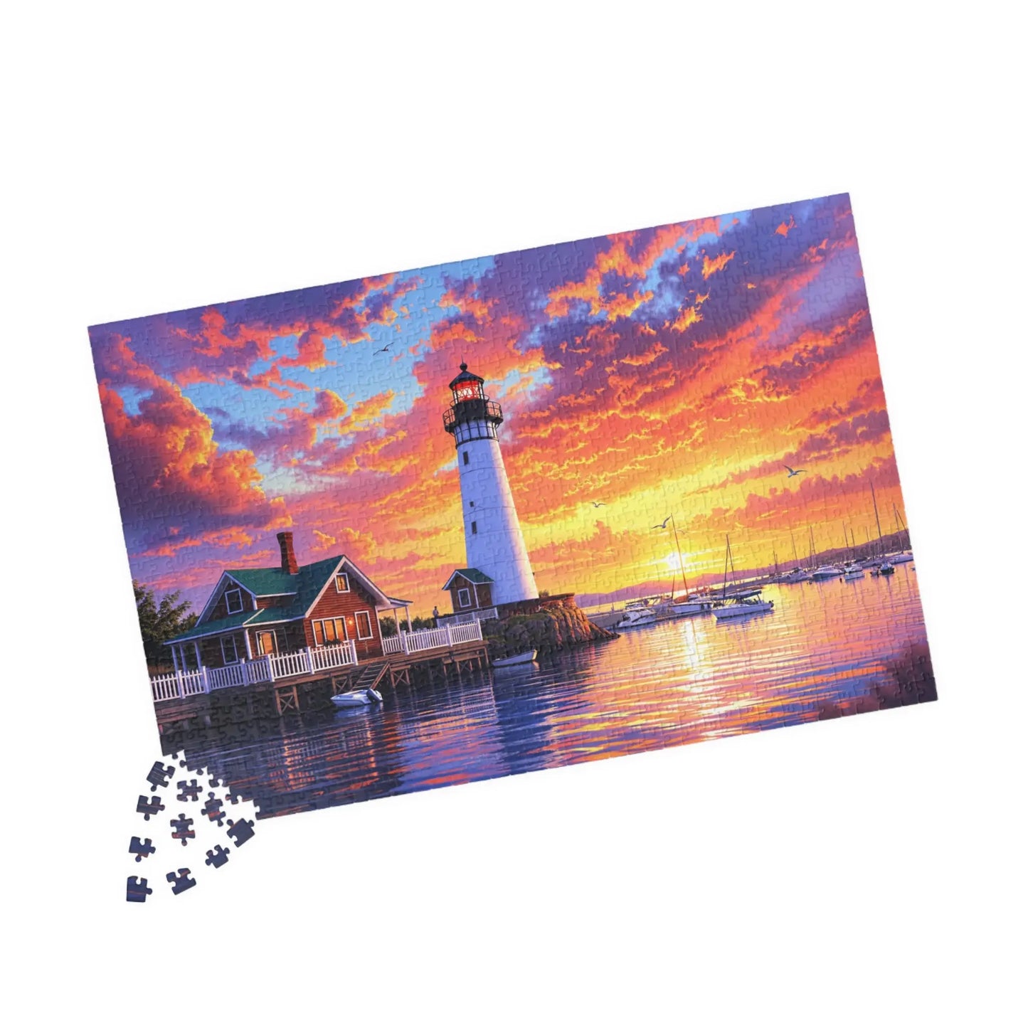 Coastal Lighthouse Sunset Jigsaw Puzzle Printify