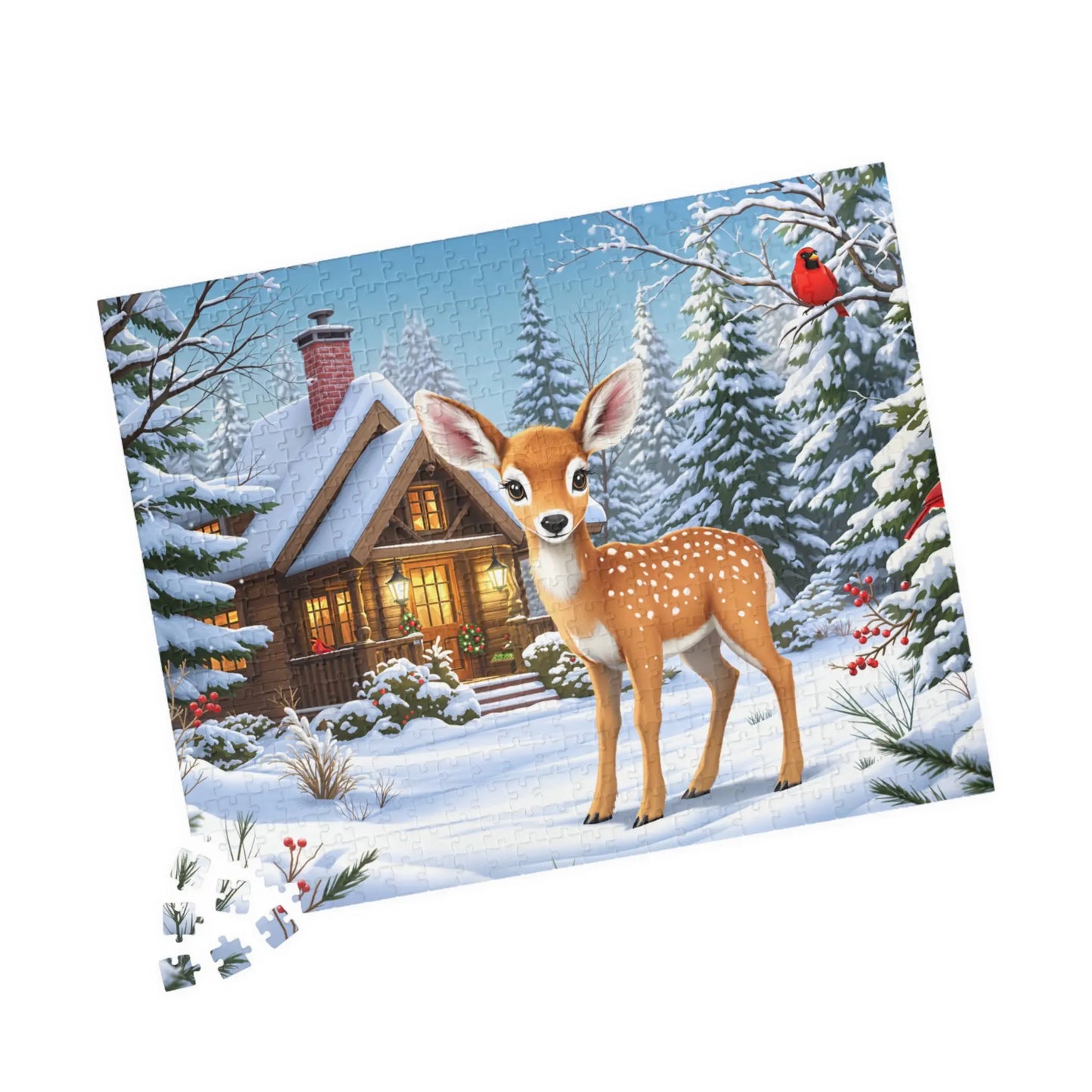 Winter Cabin Serenity Jigsaw Puzzle Printify