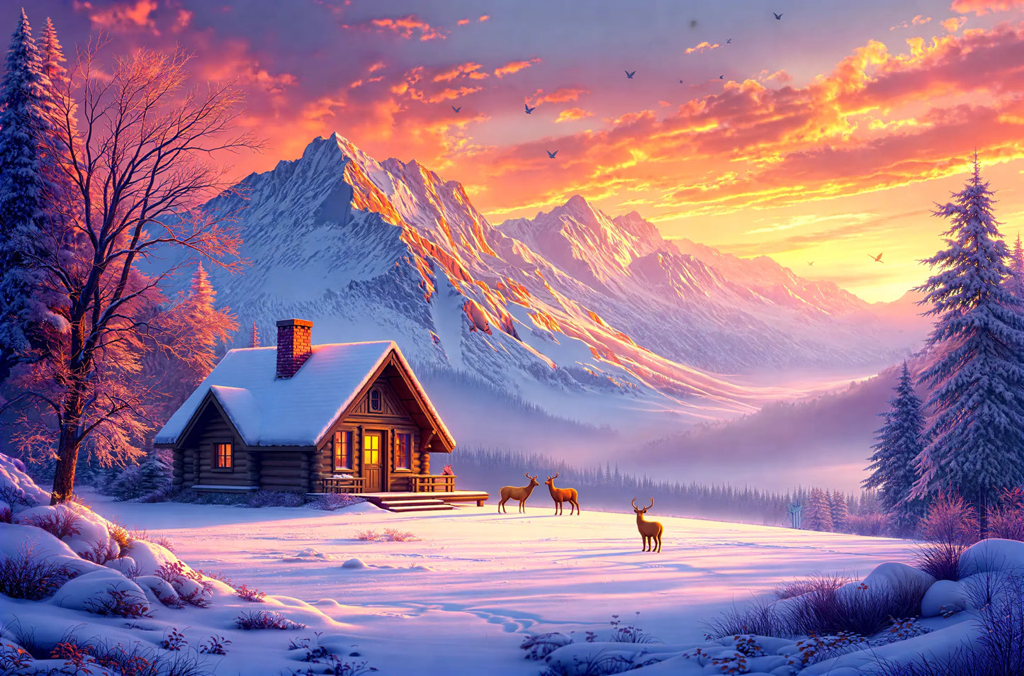 Winter Retreat at Sunset Jigsaw Puzzle 