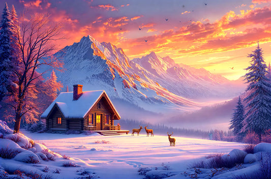 Winter Retreat at Sunset Jigsaw Puzzle 